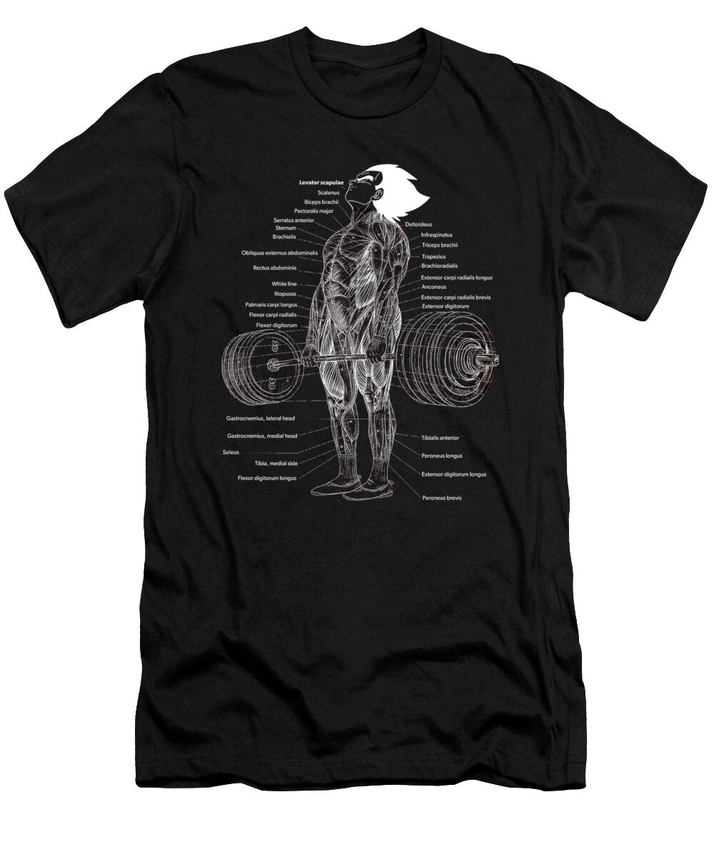 Vegeta Deadlift Muscle Chart Anatomy Diagram Anime Gym Motivational Moria Hane T-Shirt