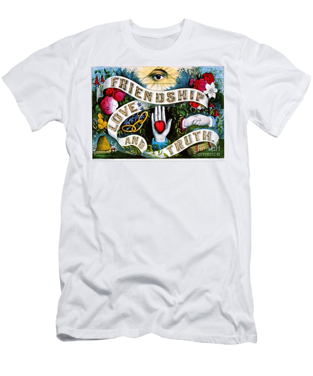 Victorian Symbols of Honor Friendship Love and Truth Freemasonry From 1874 Currier and Ives T-Shirt