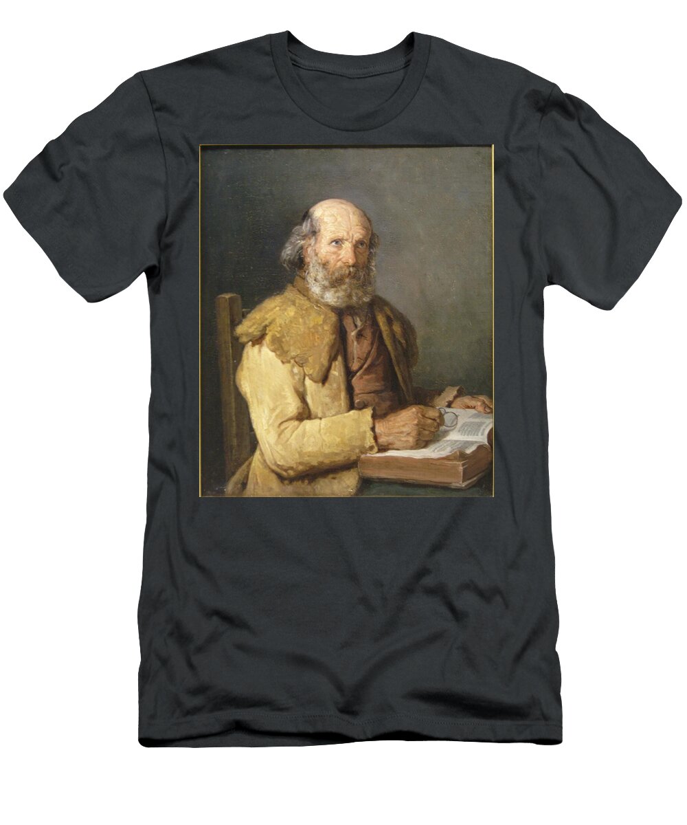 Vieux Breton Faisant Une Lecture Old Peasant Reading Jean Jacques Monanteuil T-Shirt