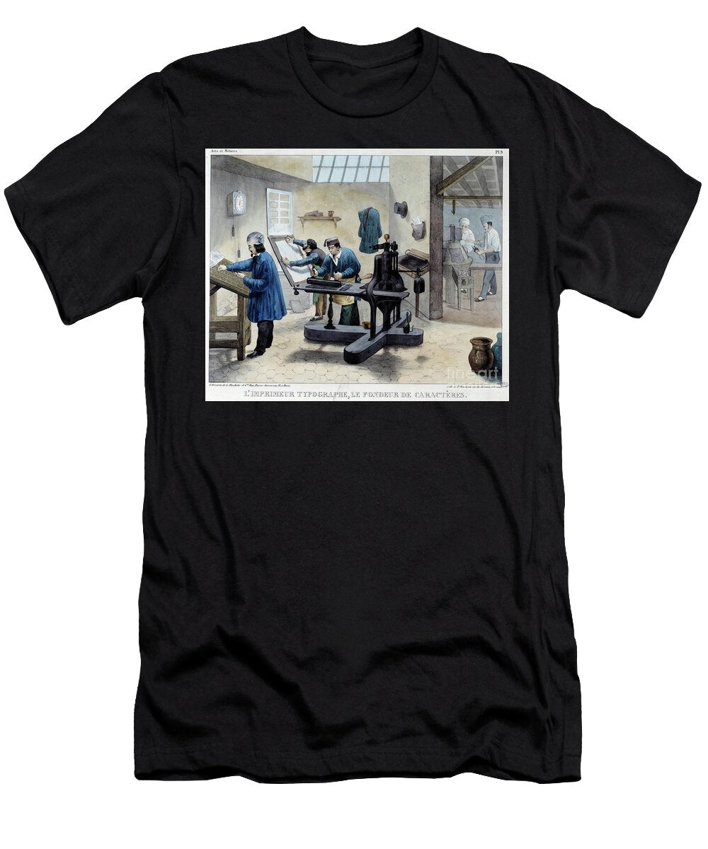 View of a Printing Workshop the Typographer and the Character Maker 19th Century Litho French School T-Shirt