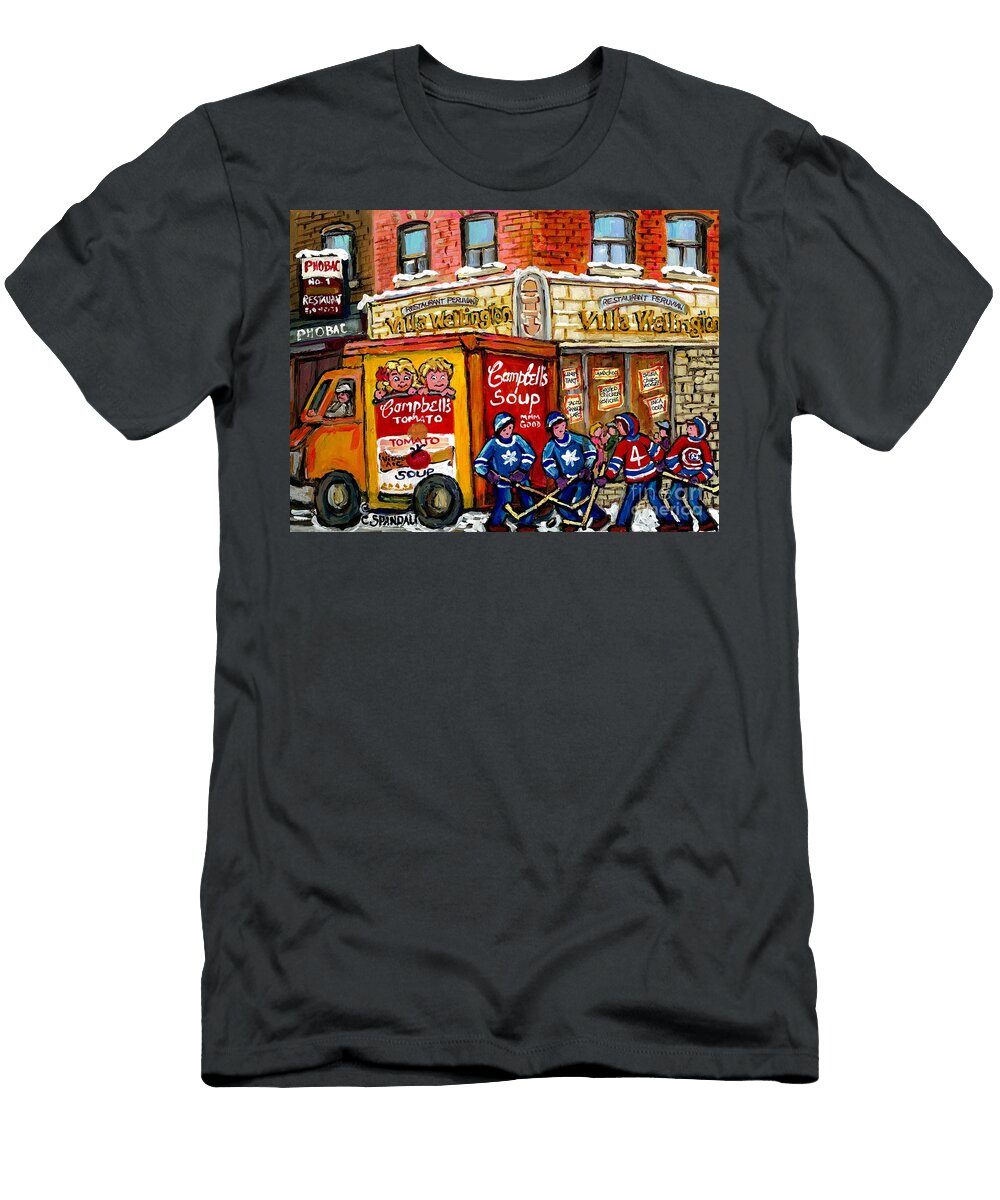 Villa Wellington Verdun Montreal Winter Scene Hockey Art in the City Campbell Soup Truck Canadian Carole Spandau T-Shirt