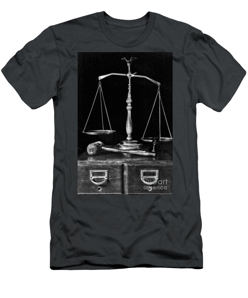 Vintage Lawyer Scales of Justice Black and White Paul Ward T-Shirt
