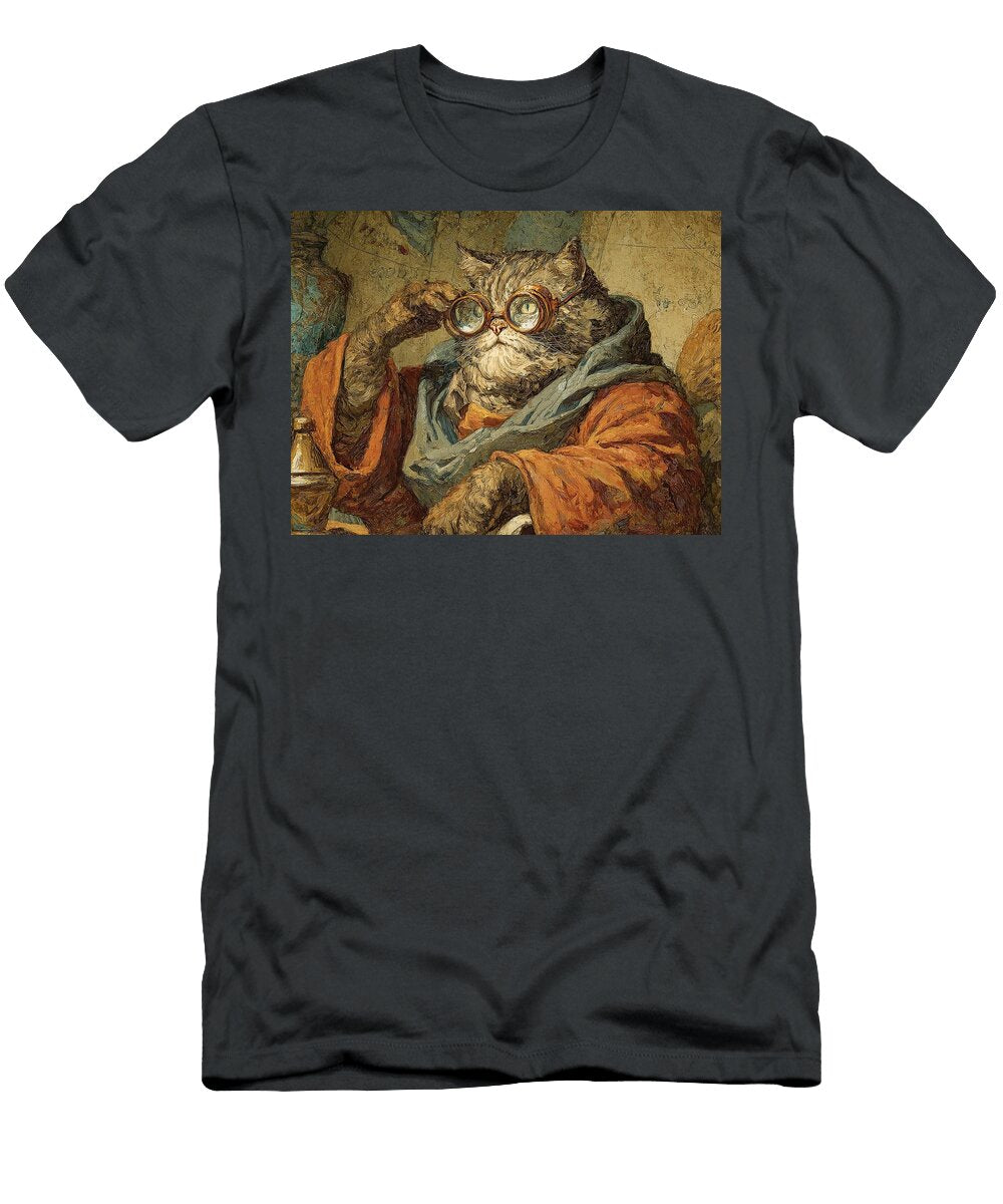 Vintage Style Artistic Cat Curious Cat Cat Teacher Wise Knowledgeable Spectacles Adrien Efren T-Shirt