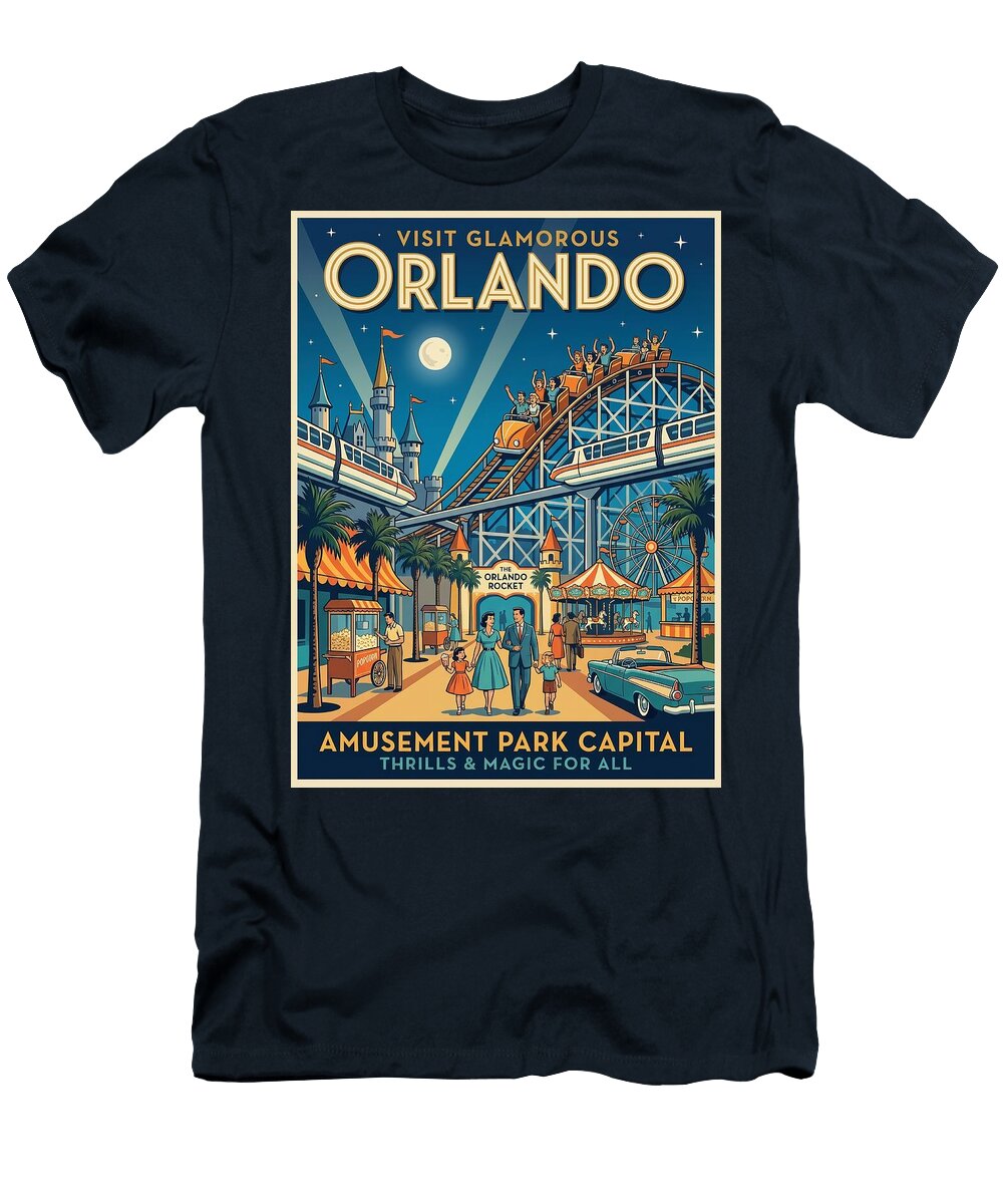 Visit Glamorous Orlando Amusement Park Capital Retro Travel Art T-Shirt
