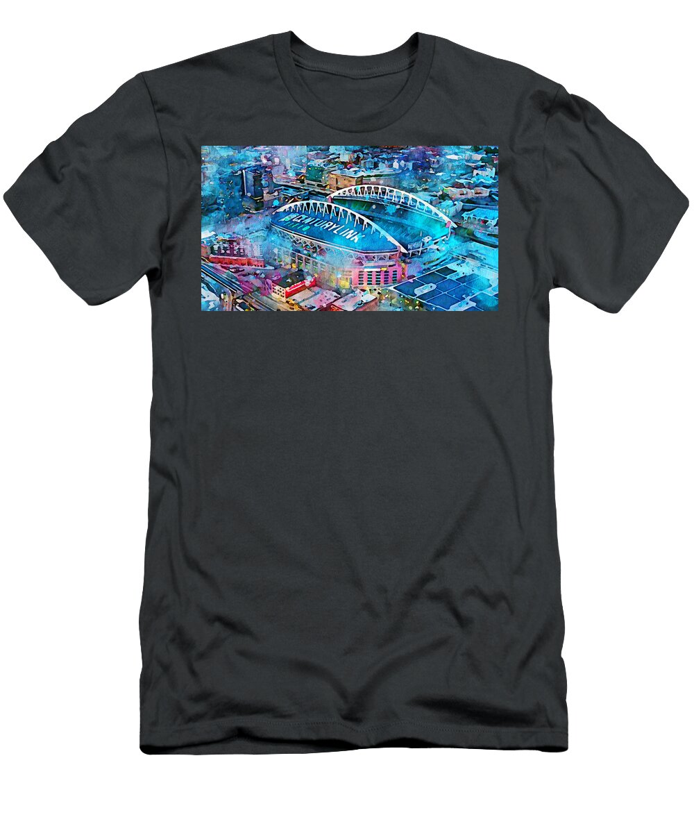 Watercolor 756 Centurylink Field Seattle Seahawks Stadium Qwest Field NFL Seattle Washington United States Seattle Seahawks National Football League Seattle Sounders Fc Edgar Dorice T-Shirt
