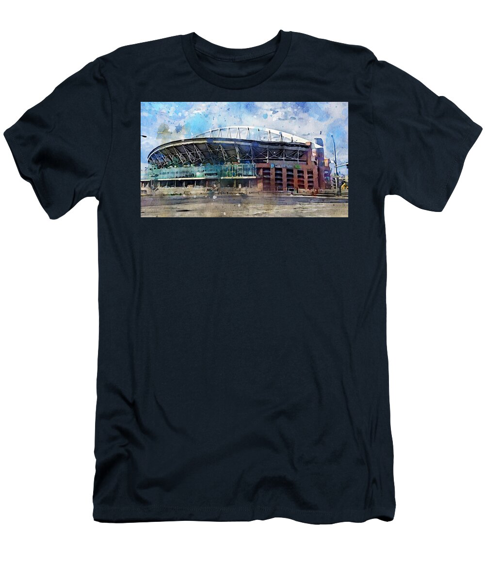 Watercolor 757 Centurylink Field Seattle USA Seattle Seahawks Stadium NFL American Football Stadium Modern Sports Arena Edgar Dorice T-Shirt