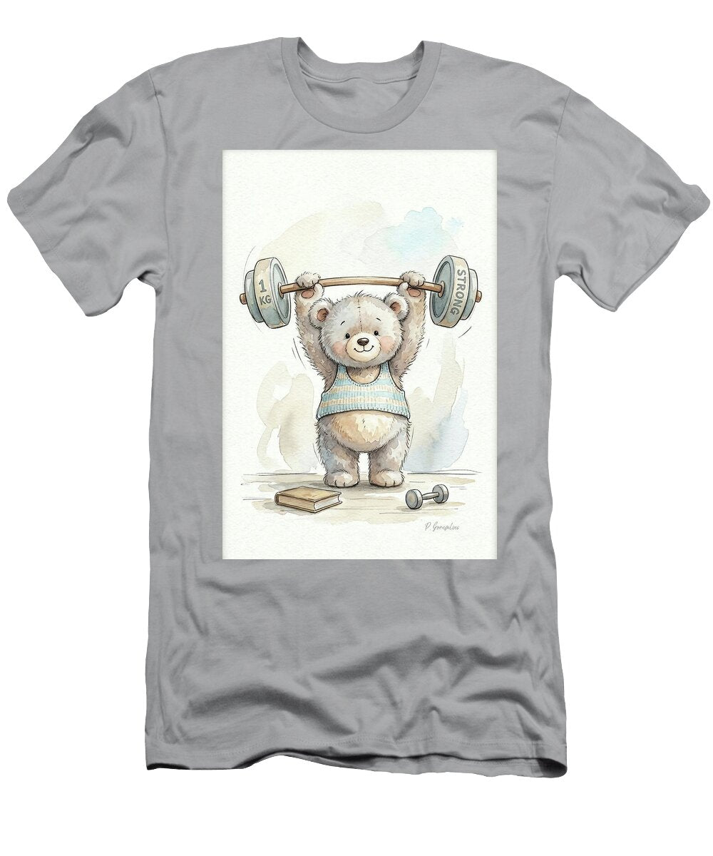 Watercolor Baby Teddy Bear Weightlifting Nursery Wall Art Paulo Goncalves T-Shirt