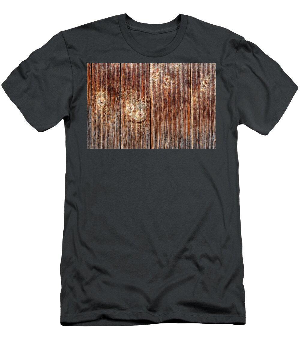 Wavy Carved Wood Boards Fence Weathered Wooden Backdrop Brown Dorin Puha T-Shirt