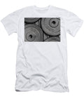 Weight Plates on a Black Rubber Floor Inside a Gym Fitness Studio Ru Weidemann T-Shirt