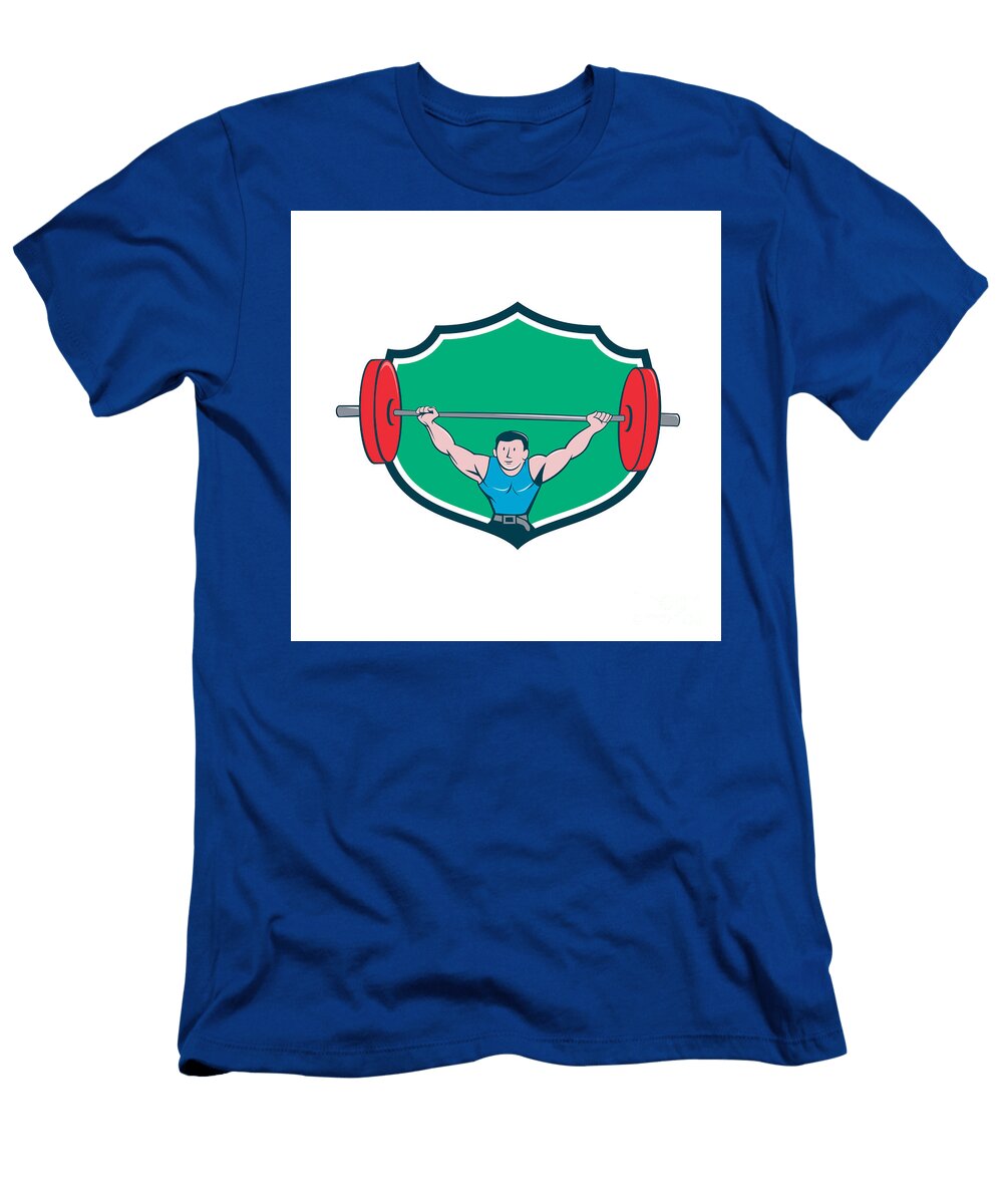 Weightlifter Deadlift Lifting Weights Shield Cartoon Aloysius Patrimonio T-Shirt