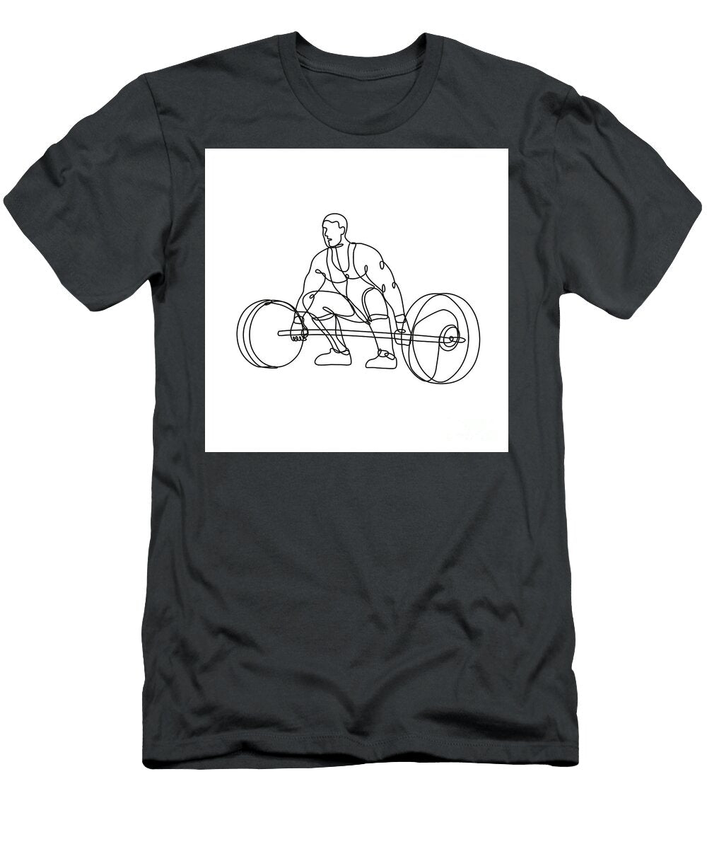 Weightlifter Lifting Heavy Weight Barbell Viewed From Front Continuous Line Drawing Aloysius Patrimonio T-Shirt