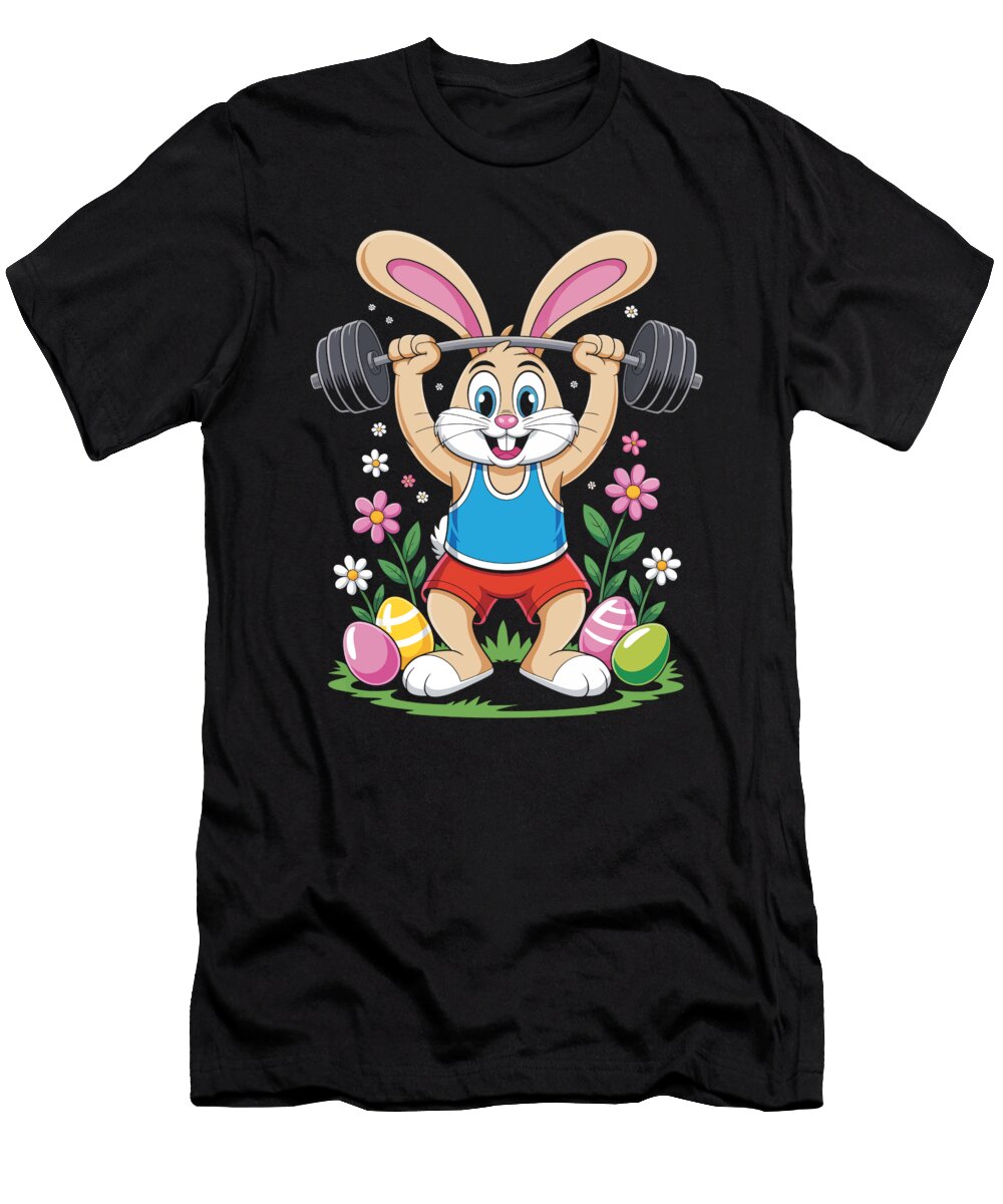 Weightlifting Bunny with Easter Eggs Joanna Redesiuk T-Shirt