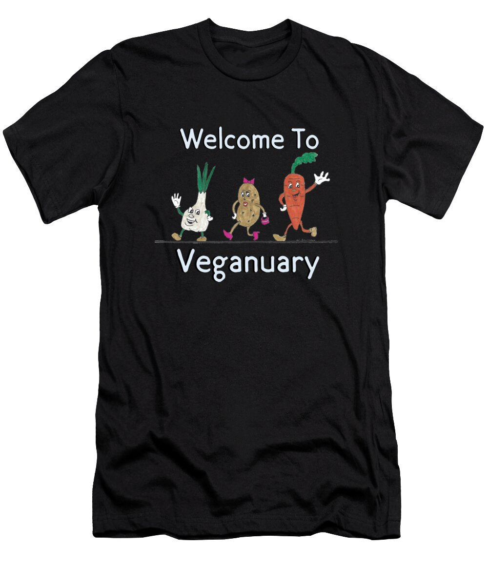 Welcome to Veganuary Light Blue Text Ali Baucom T-Shirt