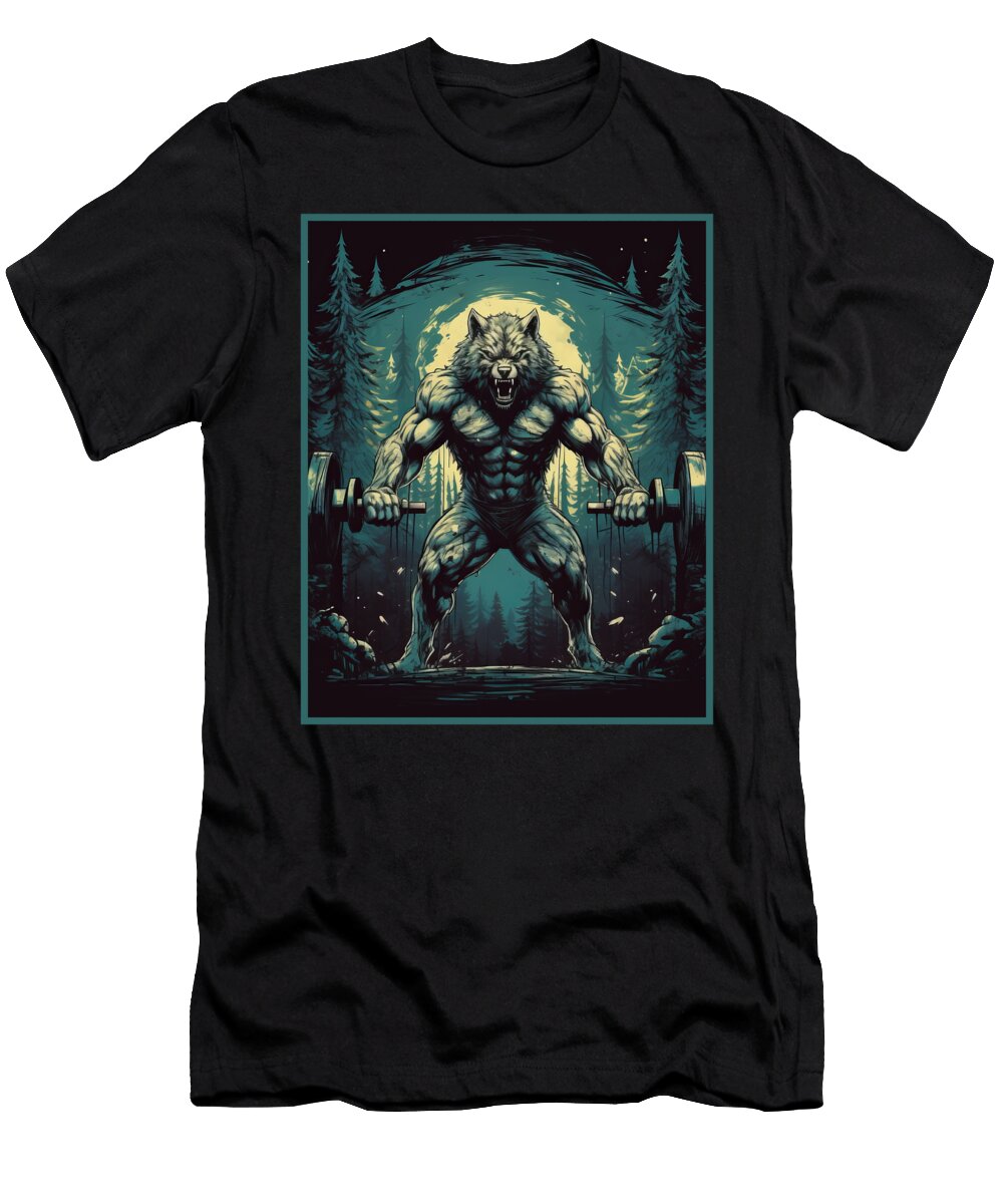 Werewolf Deadlift Full Moon Haunted Forest Gym Workout Horror Myth Black Sifou Store T-Shirt