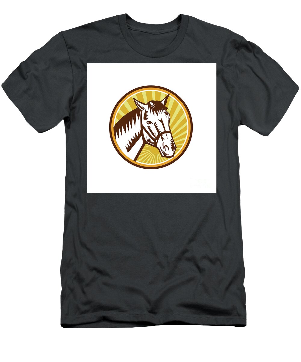 White Horse Head Sunburst Circle Woodcut Aloysius Patrimonio T-Shirt