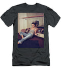 Woman Curls Dumbbell in Home Gym By Mirror Oliver Cutie T-Shirt