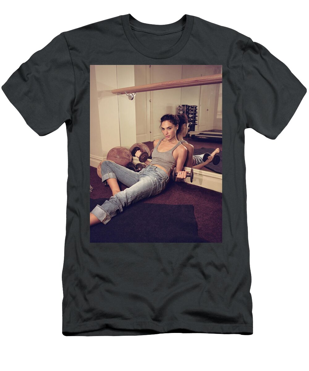 Woman Curls Weights in Gym By Mirror Slime Monsta T-Shirt