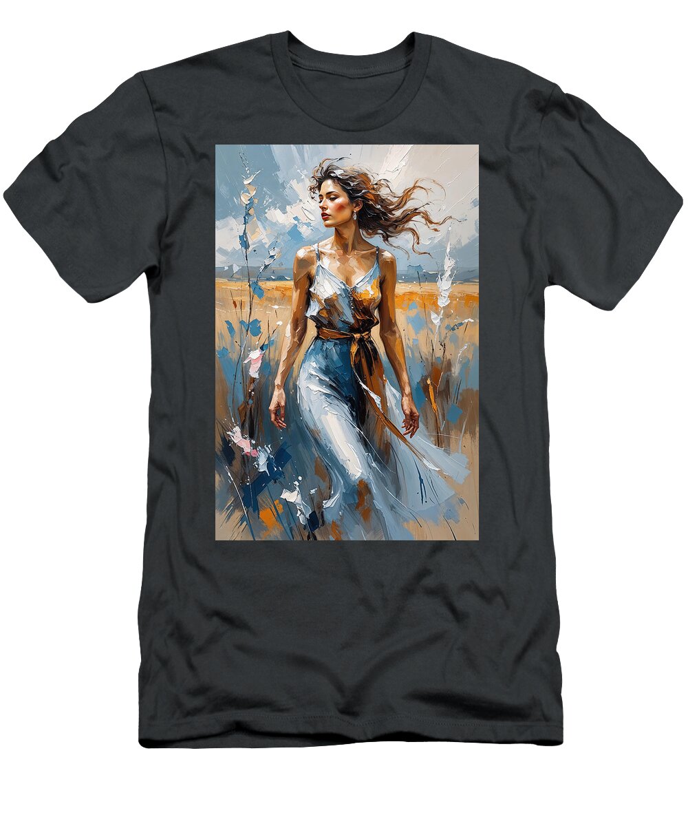 Woman in Flowing Dress Amidst Nature Gull G T-Shirt