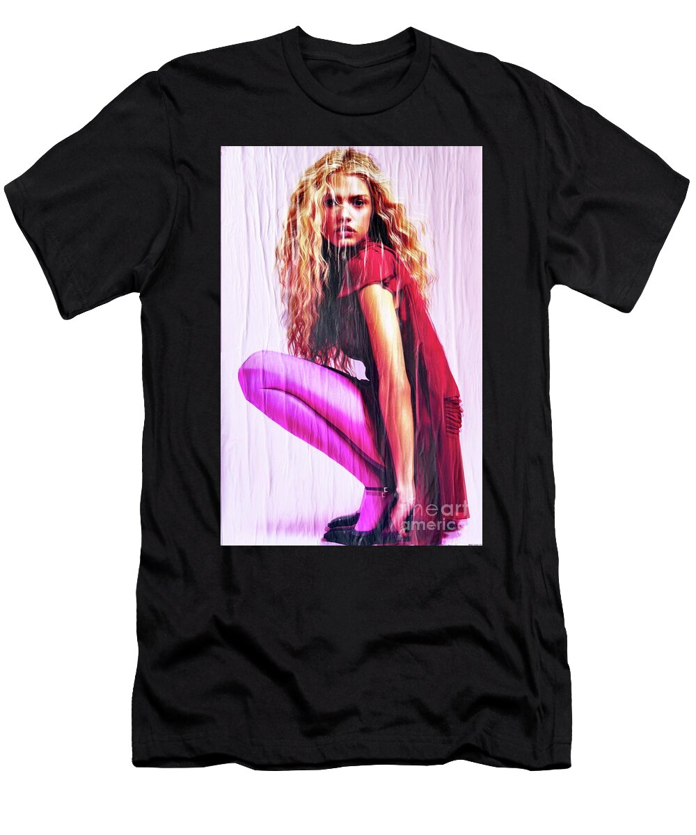 Woman in Red with Wavy Blonde Hair Angelo Merluccio T-Shirt