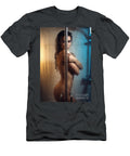 Woman Posed Behind Shower Glass with Yellow and Blue Accents Jt Photodesign T-Shirt