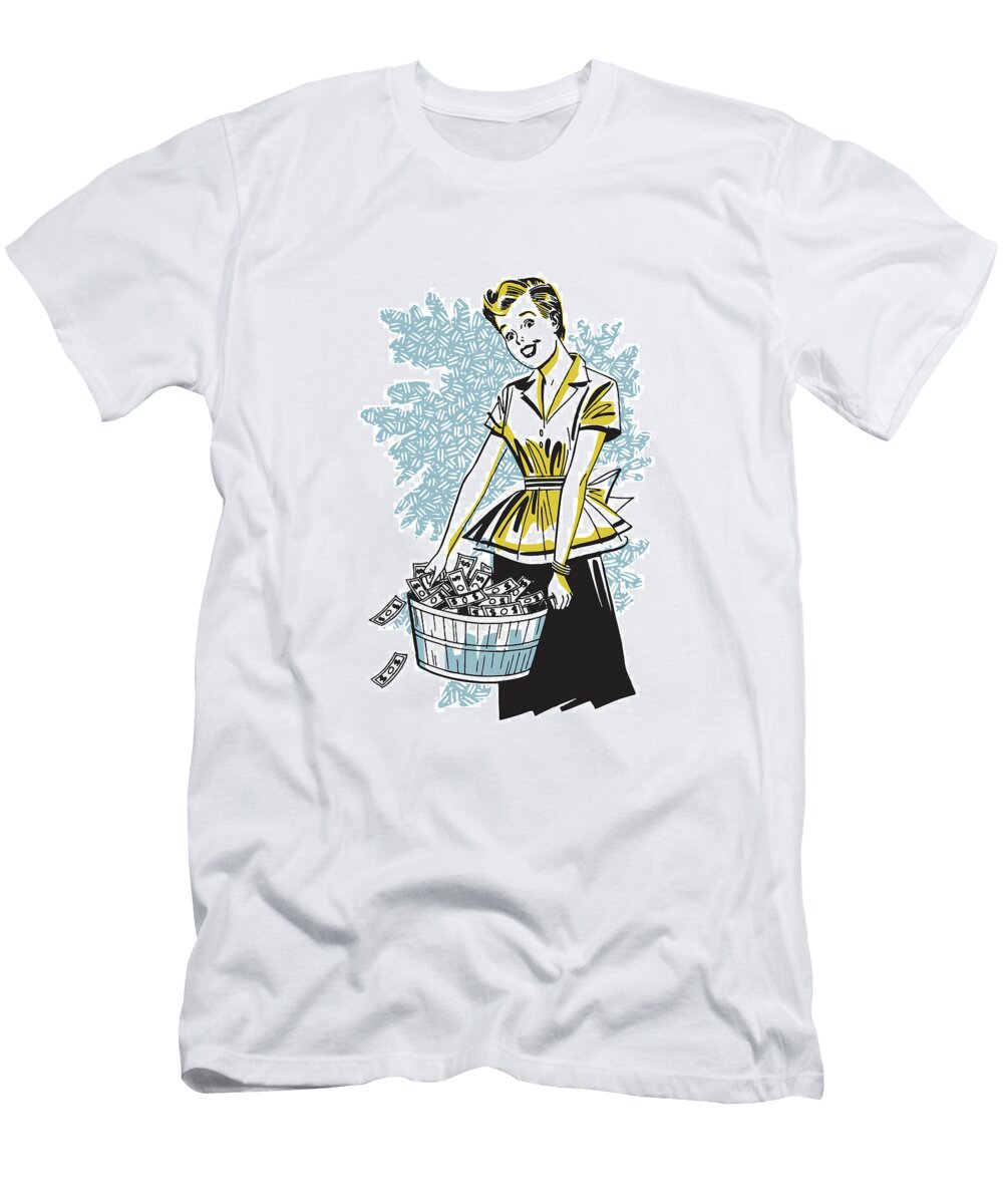 Woman with Basket Full of Money Csa Images T-Shirt