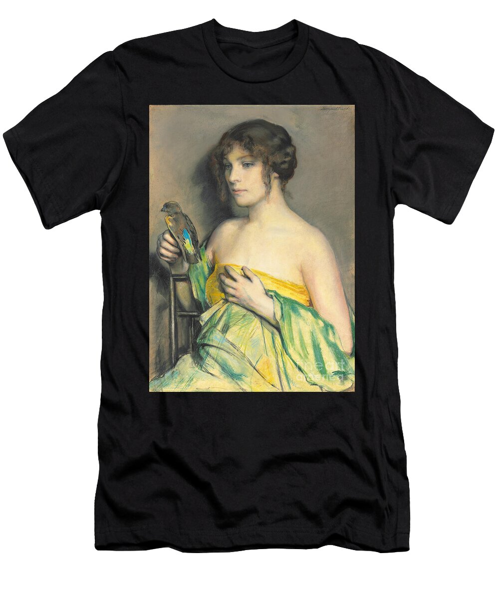 Woman with Parrot Pastel and Pencil on Board William Sergeant Kendall T-Shirt