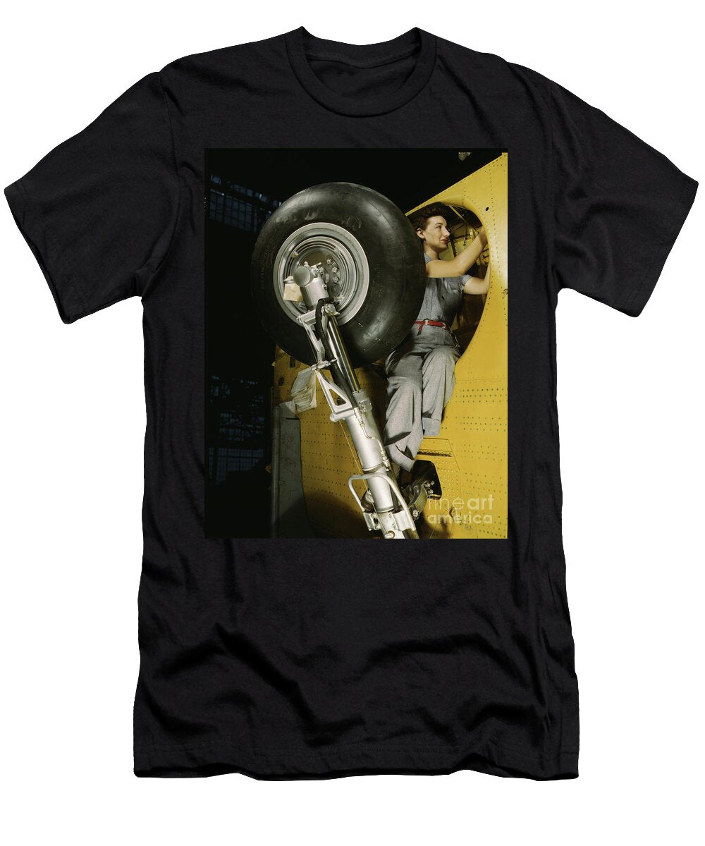 Woman Worker At the Vultee Nashville Making Final Adjustments Before Installing Landing Gear 1943 Color Photograph Alfred T Palmer T-Shirt