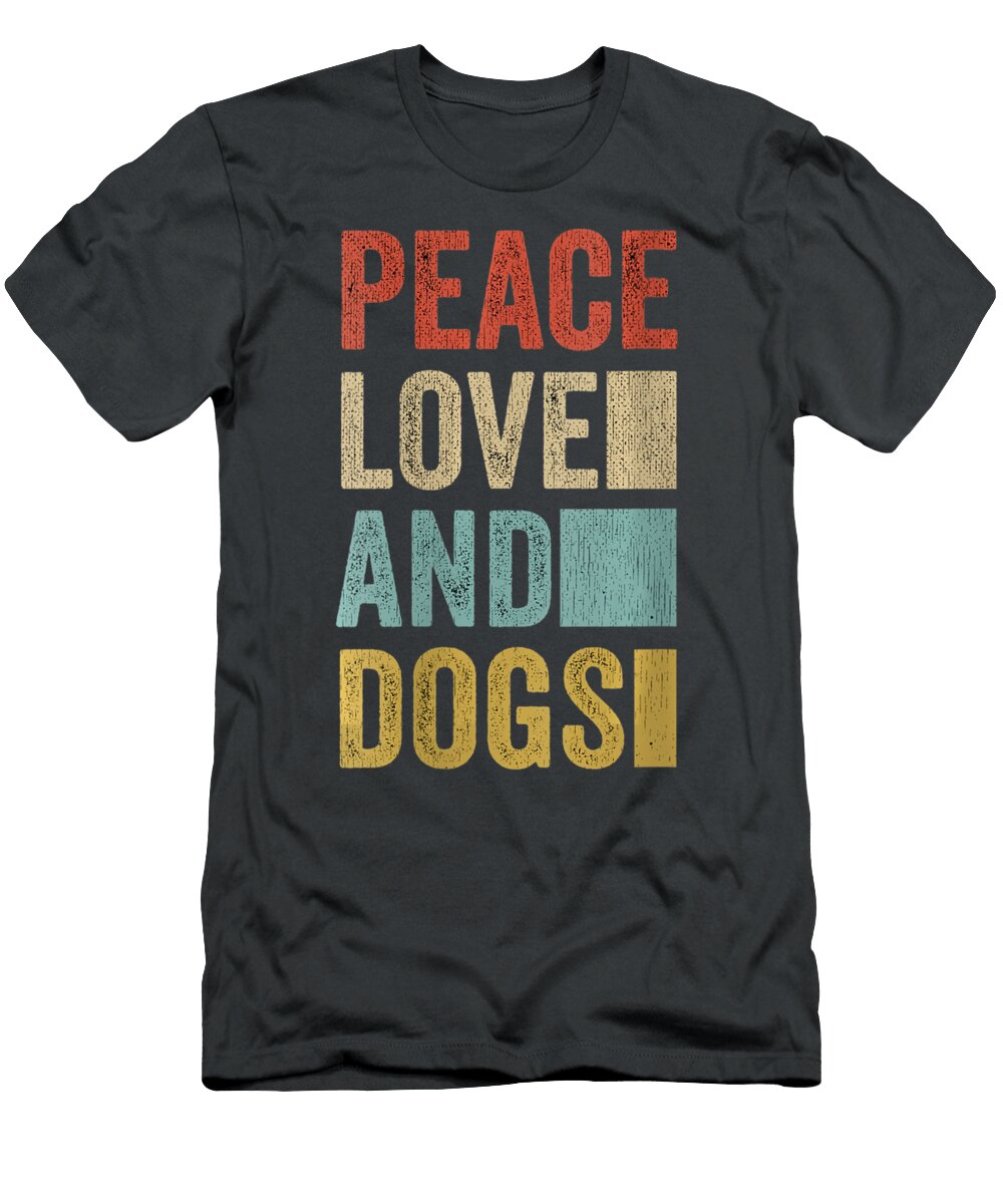 Womens Vintage Retro Peace Love and Dogs V Neck Ngoa Doai Huynh T-Shirt