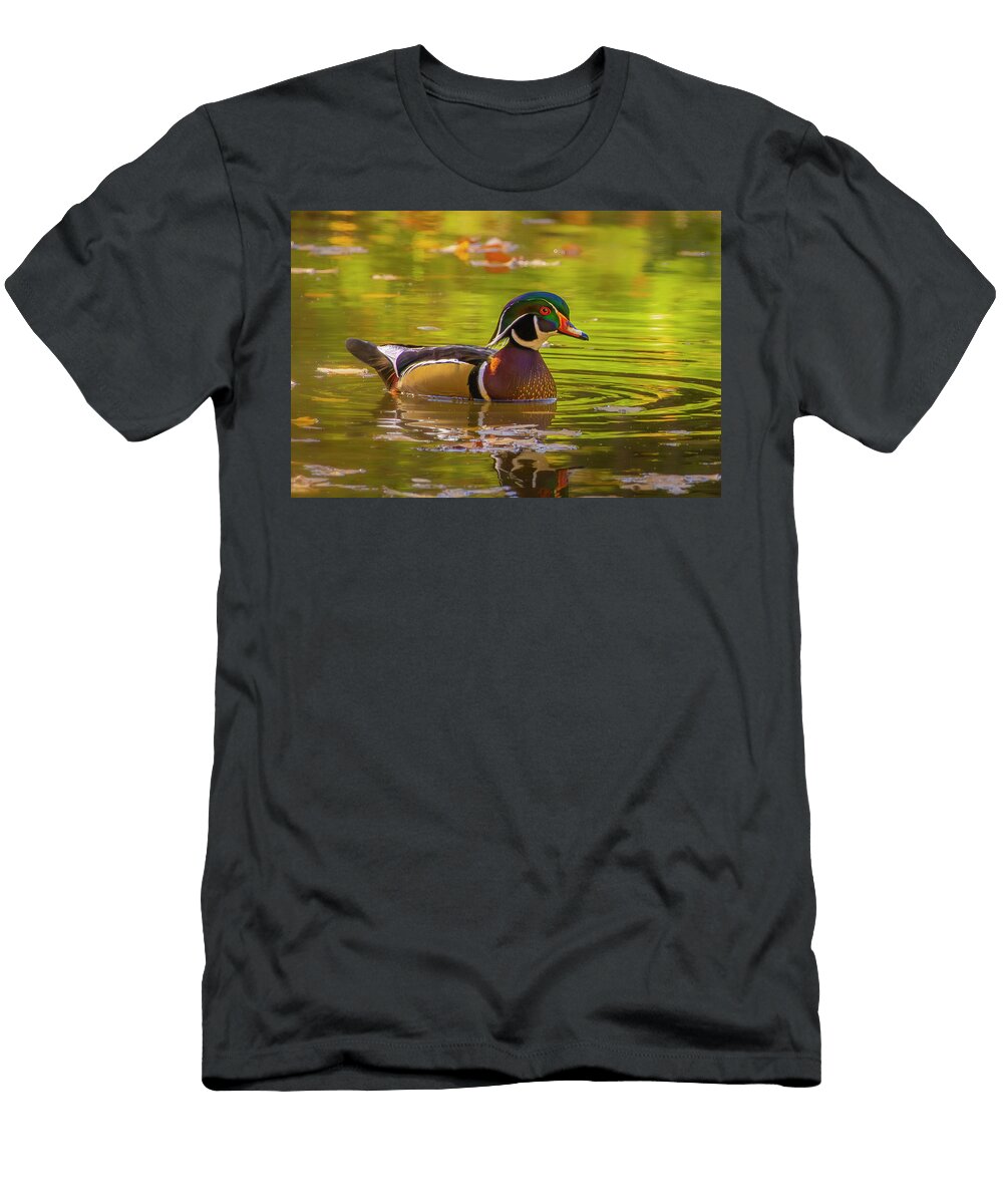 Wood Duck in Colorful Pond Mark Mille T-Shirt