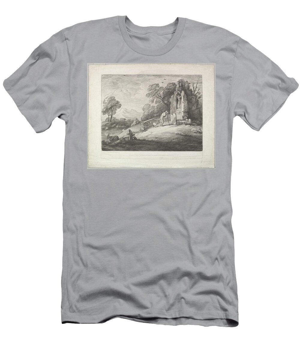 Wooded Landscape with a Peasant Reading a Tombstone Rustic Lovers and a Ruined Church Thomas Gains Arpina Shop T-Shirt