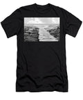 Wooden Boardwalk Pathway Leading to Tranquil Ocean Beach Black and White Landscape Dmr Filho T-Shirt
