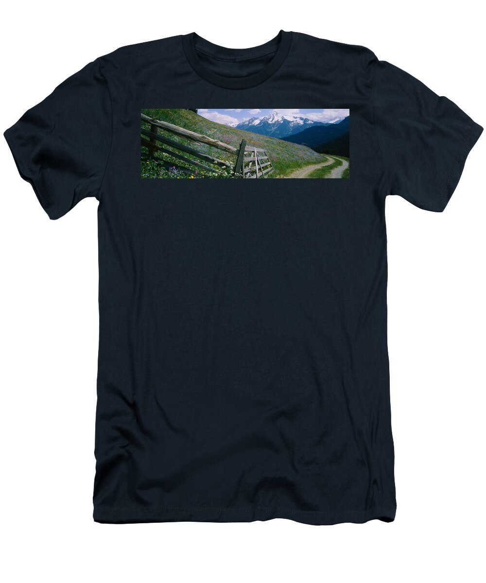 Wooden Fence in a Field Tirol Austria Panoramic Images T-Shirt