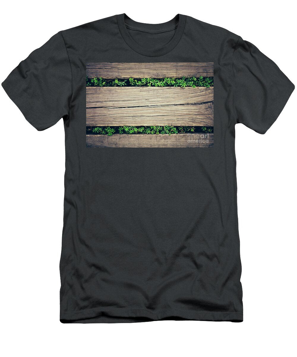 Wooden Planks with Plants Peeking Through Michal Bednarek T-Shirt