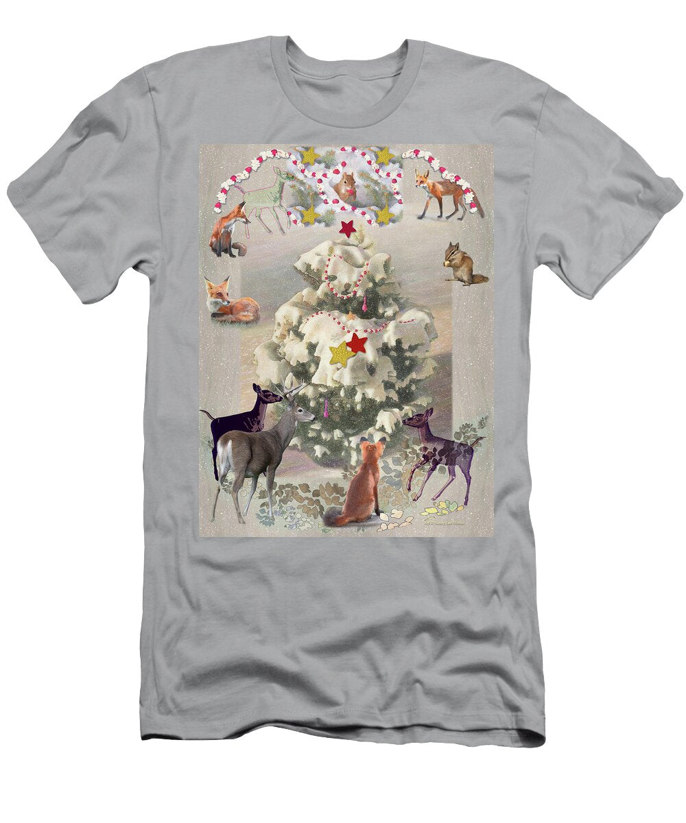 Woodland Christmas with Deer and Fox and Squirrel and Chipmunk Hand Painted Nancy Lee Moran T-Shirt