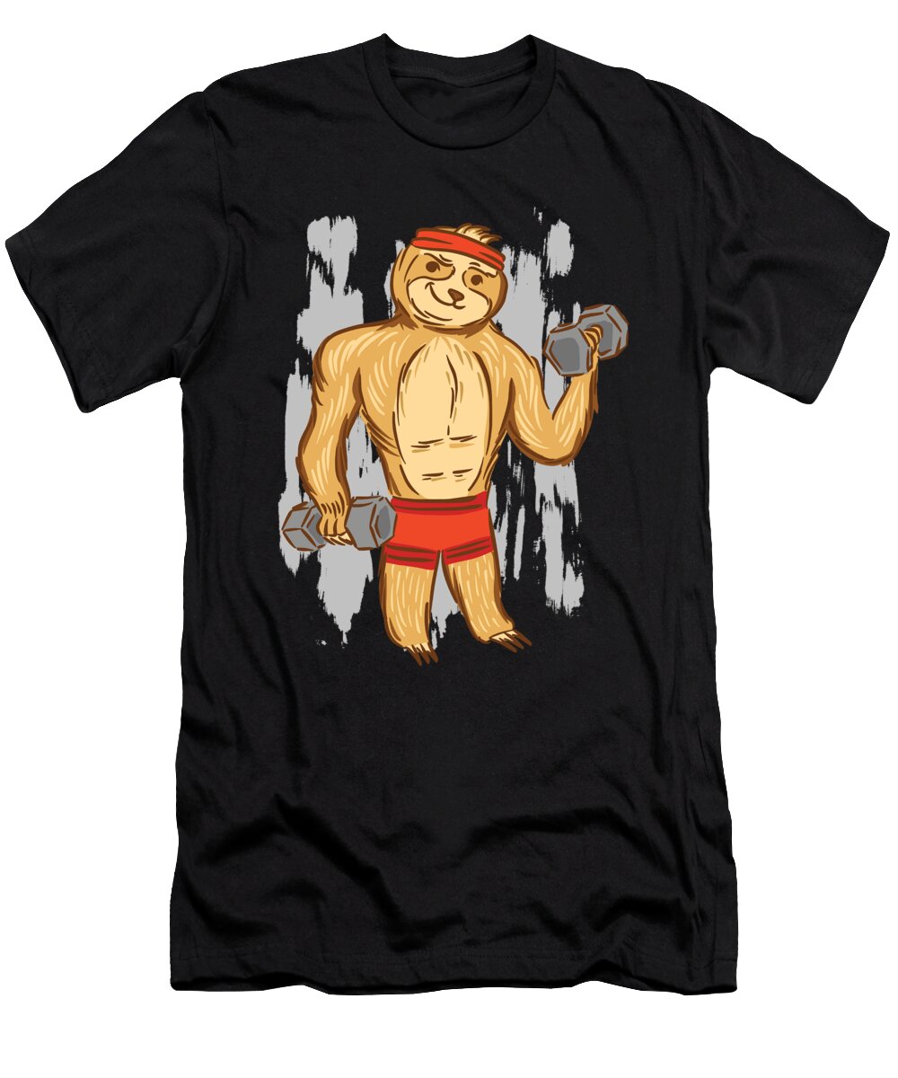 Work Out Sloth with Muscles and Dumbbells Licensed Art T-Shirt