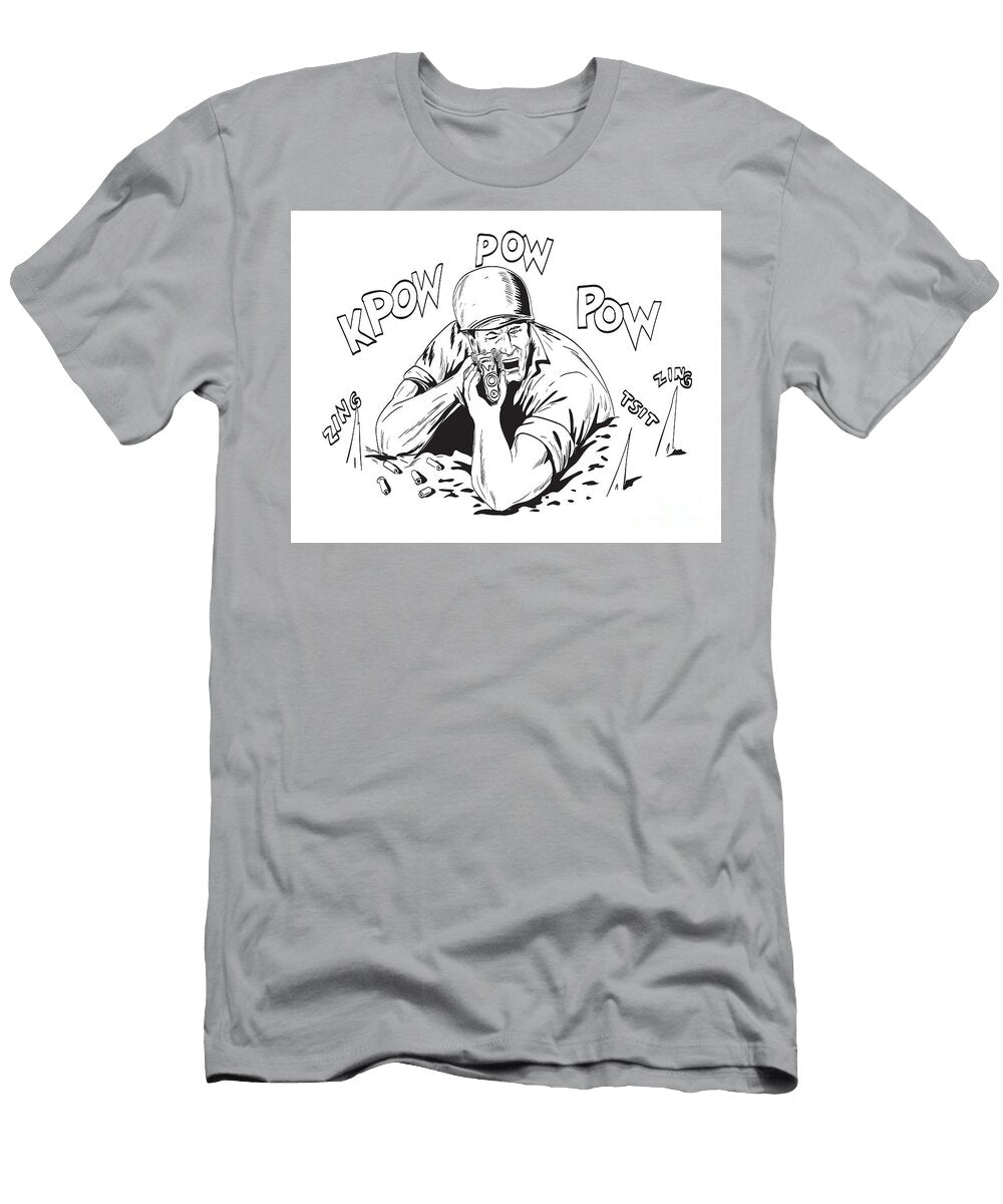 World War Two American Gi Soldier Aiming Rifle Comics Style Drawing Aloysius Patrimonio T-Shirt