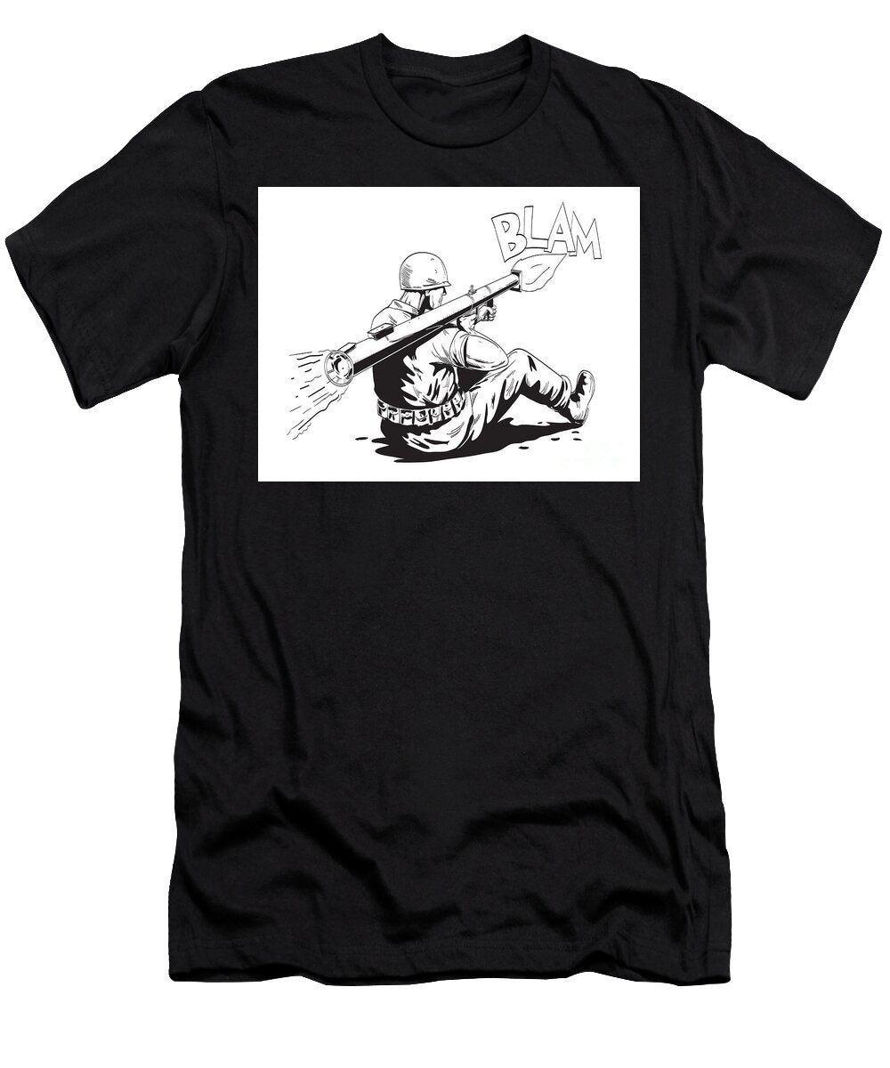 World War Two American Gi Soldier Firing Bazooka Comics Style Drawing Aloysius Patrimonio T-Shirt