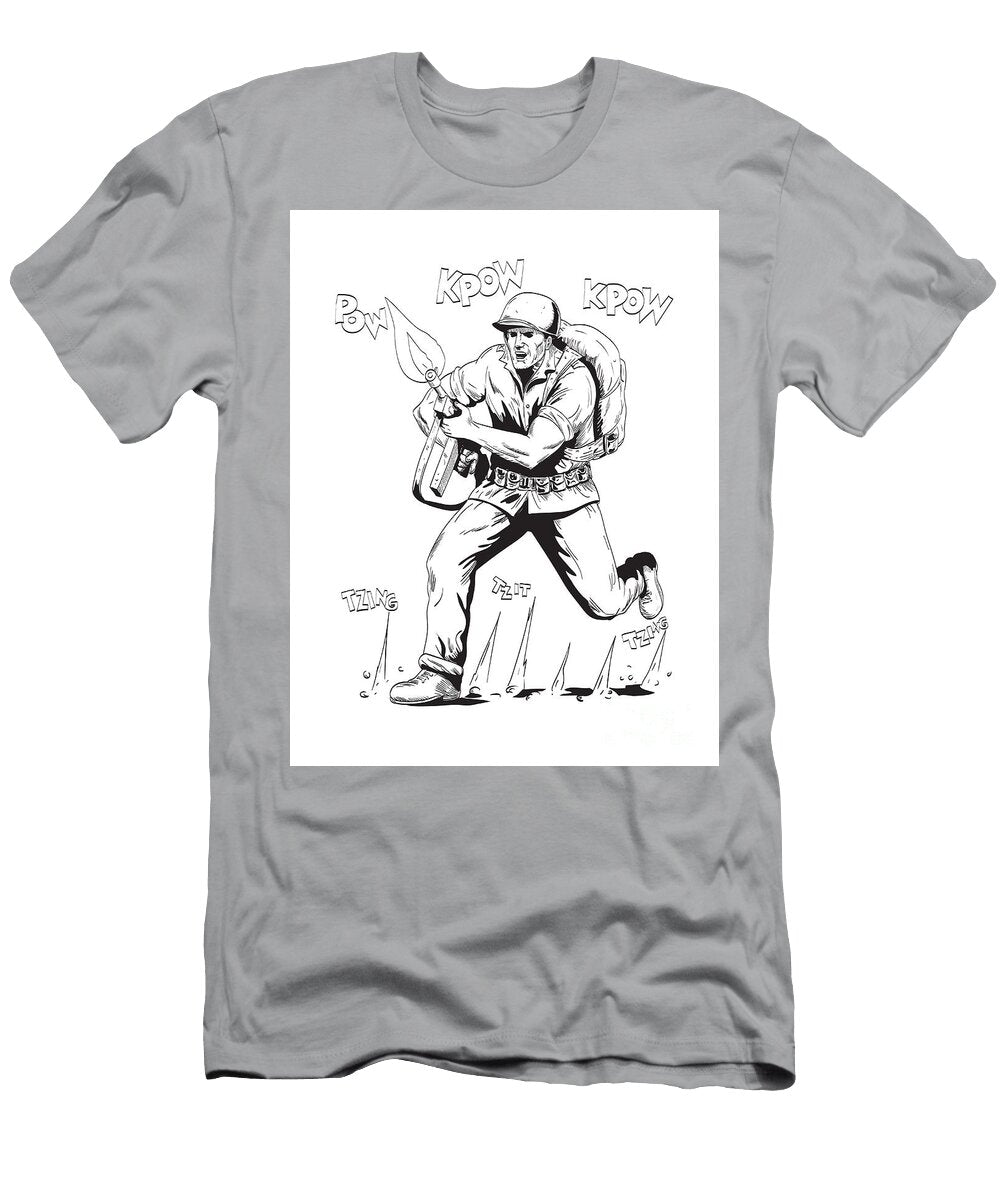 World War Two American Gi Soldier with Rifle Comics Style Drawing Aloysius Patrimonio T-Shirt