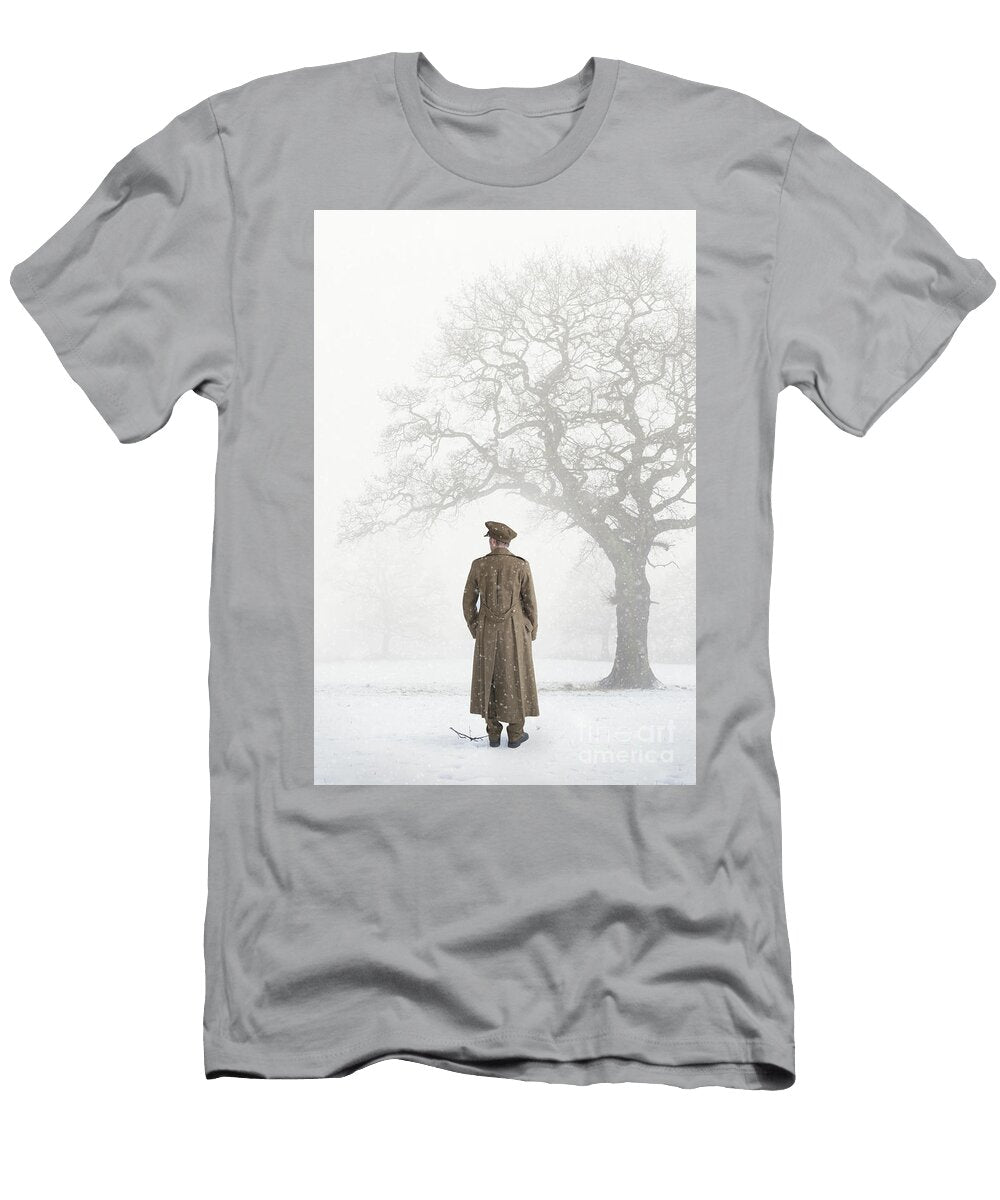 World War Two Soldier Standing in Snow Lee Avison T-Shirt