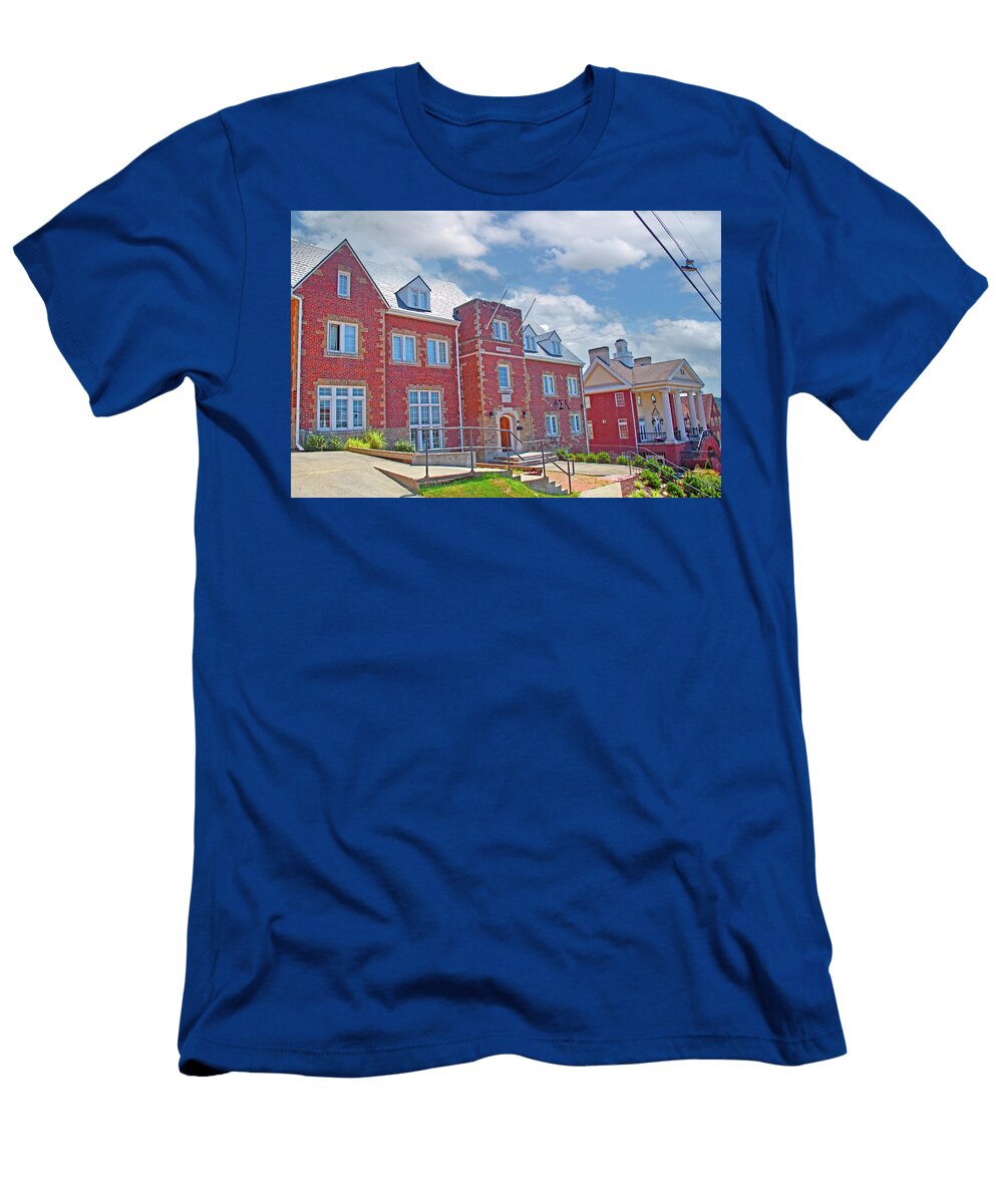 Wvu Frat Houses with Sneakers on Power Line in Morgantown Mark Lambert T-Shirt