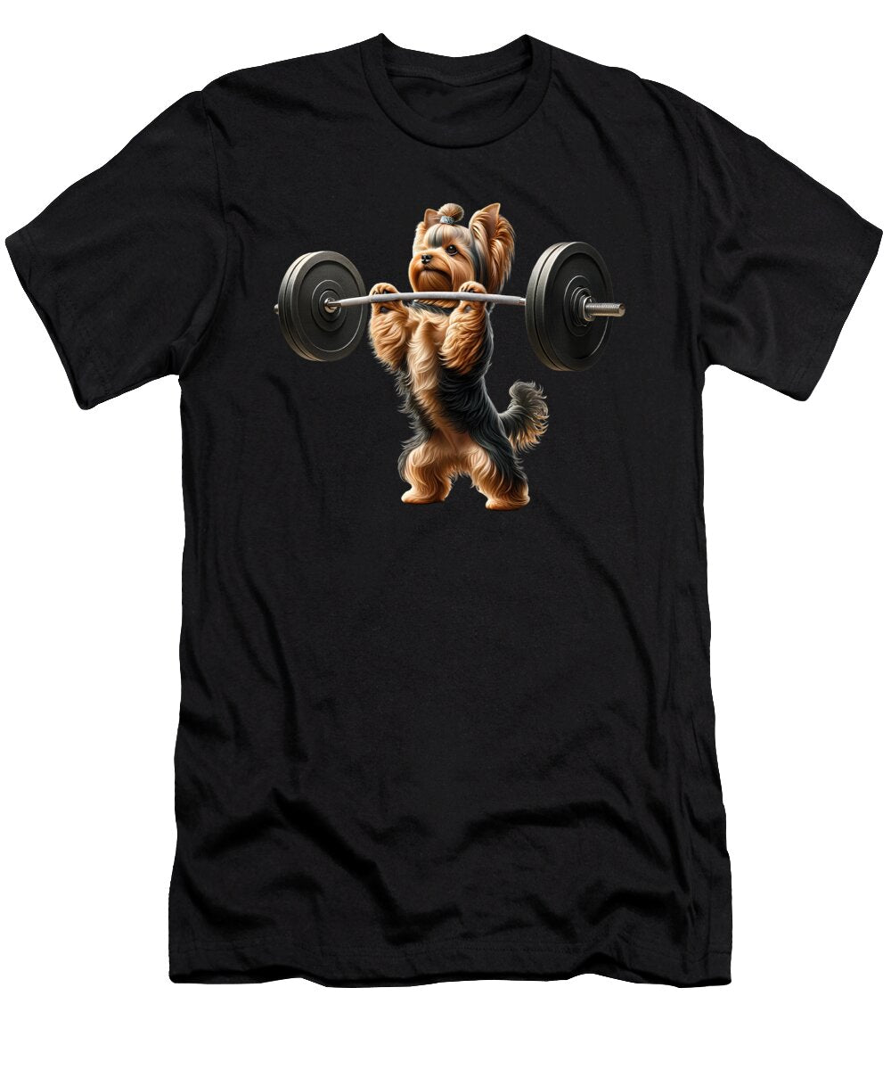 Yorkshire Terrier Deadlift Weightlifting Funny Fitness Workout Gym Dog Lover Job T-Shirt