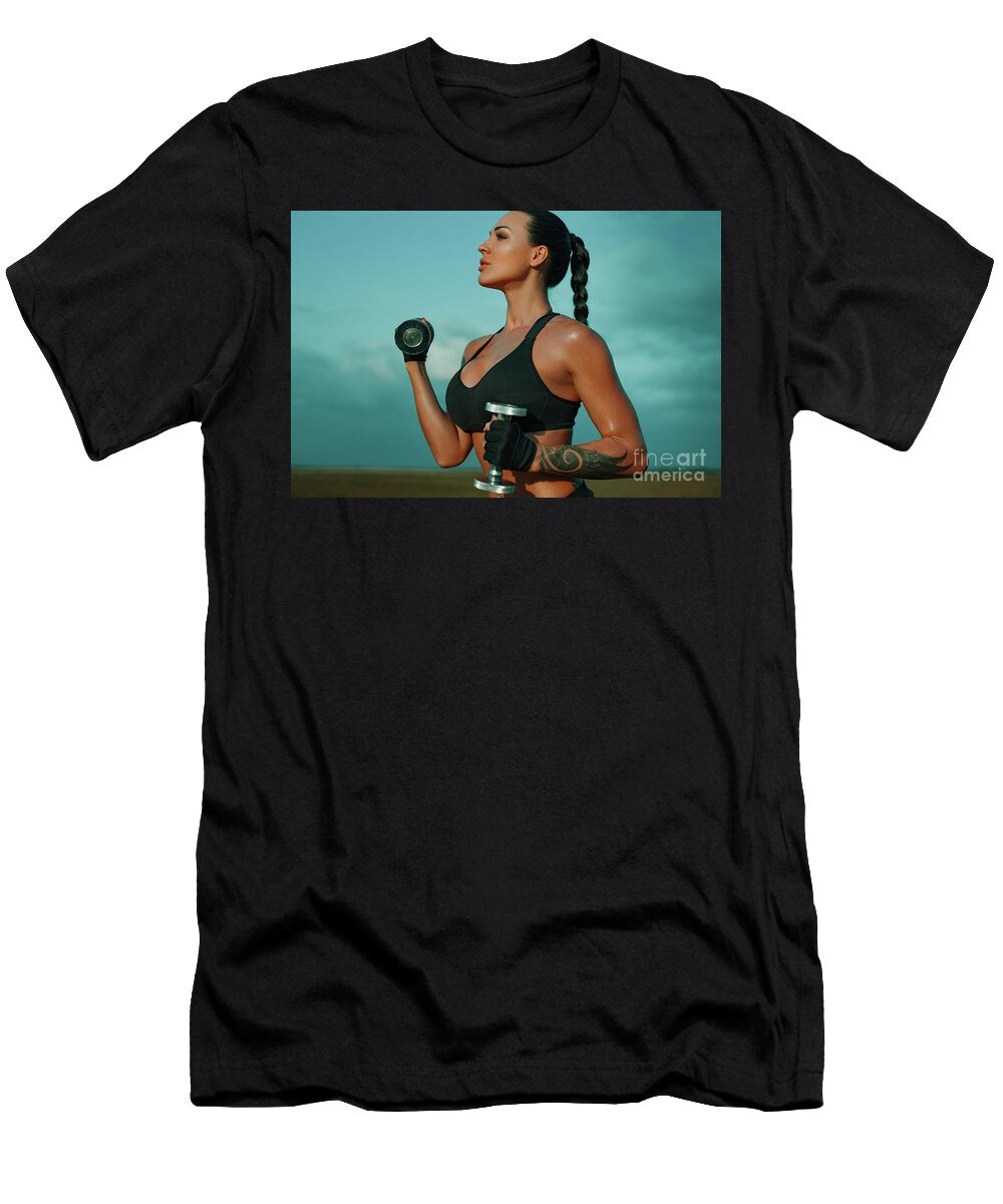 Young Sports Woman Training on Field and Sky Background Tattoo Stanislav Perov T-Shirt