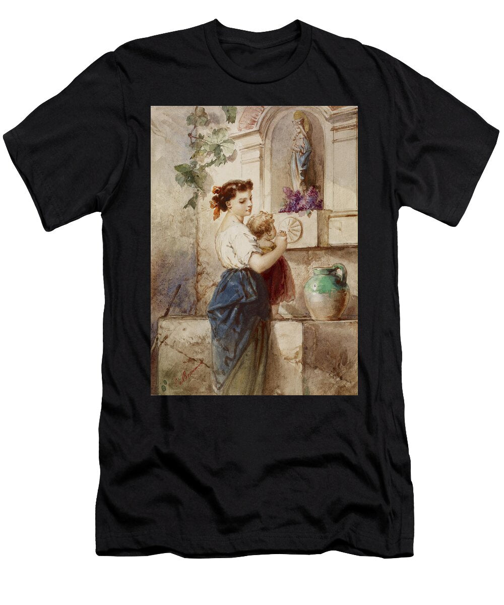 Young Woman with Baby Beside Wall 19th Century By Edouard De Beaumont Edouard De Beaumont T-Shirt
