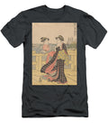 Young Women Enjoying the Fresh Air of the Evening on the Bridge Katsukawa Shuncho Japanese Active T-Shirt
